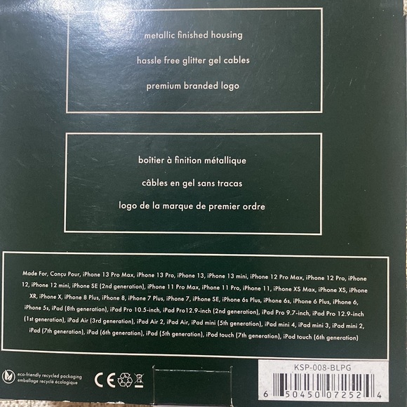 New in box Kate Spade black and silver glitter jelly lightning cables. - Picture 2 of 2